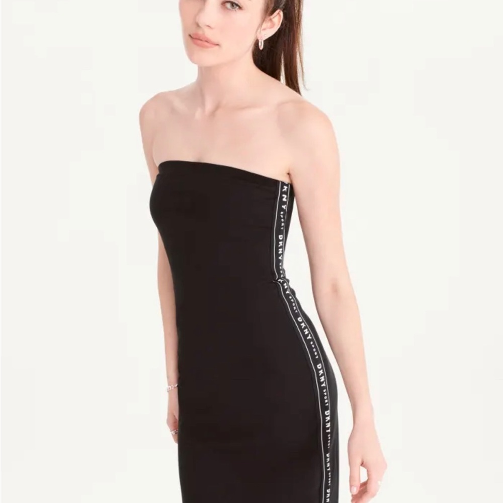 ISO DKNY Logo tape tube dress stripe